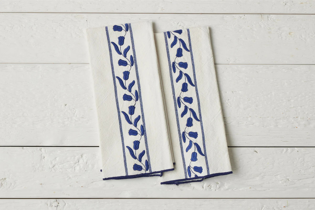 Kitchen Tea Towel, Navy Blue Tulip, Set of 2 | etúHOME