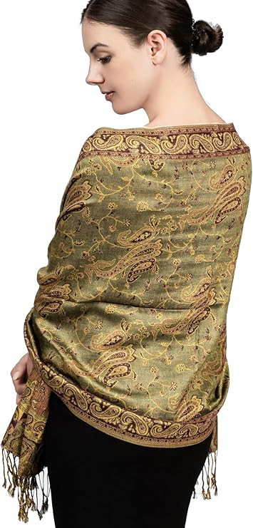 Achillea Soft Silky Reversible Paisley Pashmina Shawl Wrap Scarf w/Fringes | Amazon (US)