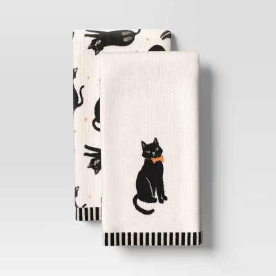2pk Halloween Black Cats Hand Towel Set White - Hyde and EEK! Boutique™ | Target