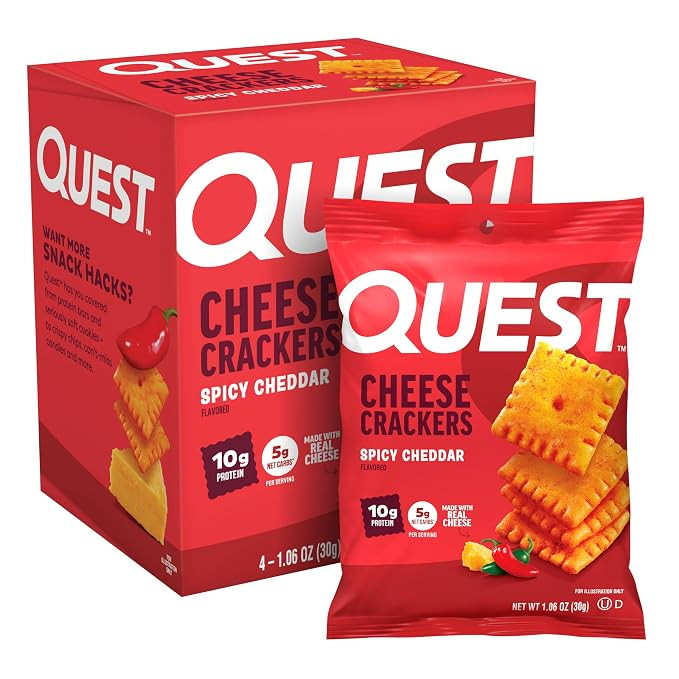 Quest Nutrition Spicy Cheese Crackers, 10g Protein, 5g Net Carbs, 4 Count | 5g Net Carbs, 5g Fibe... | Amazon (US)