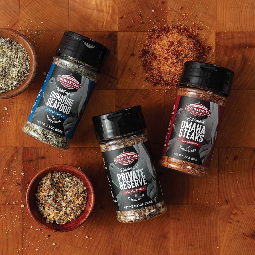 Omaha Steaks Seasoning Flight (1 jar Private Reserve Rub, 1 jar Signature Seafood Rub, 1 jar Omah... | Amazon (US)