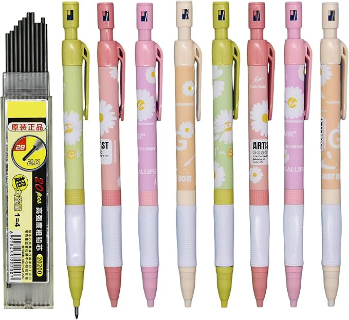 12 Pcs 2.0 mm Mechanical Pencils Thick 2B Pencils Daisy Pencils With 20 pcs Refills And Sharpener... | Amazon (US)
