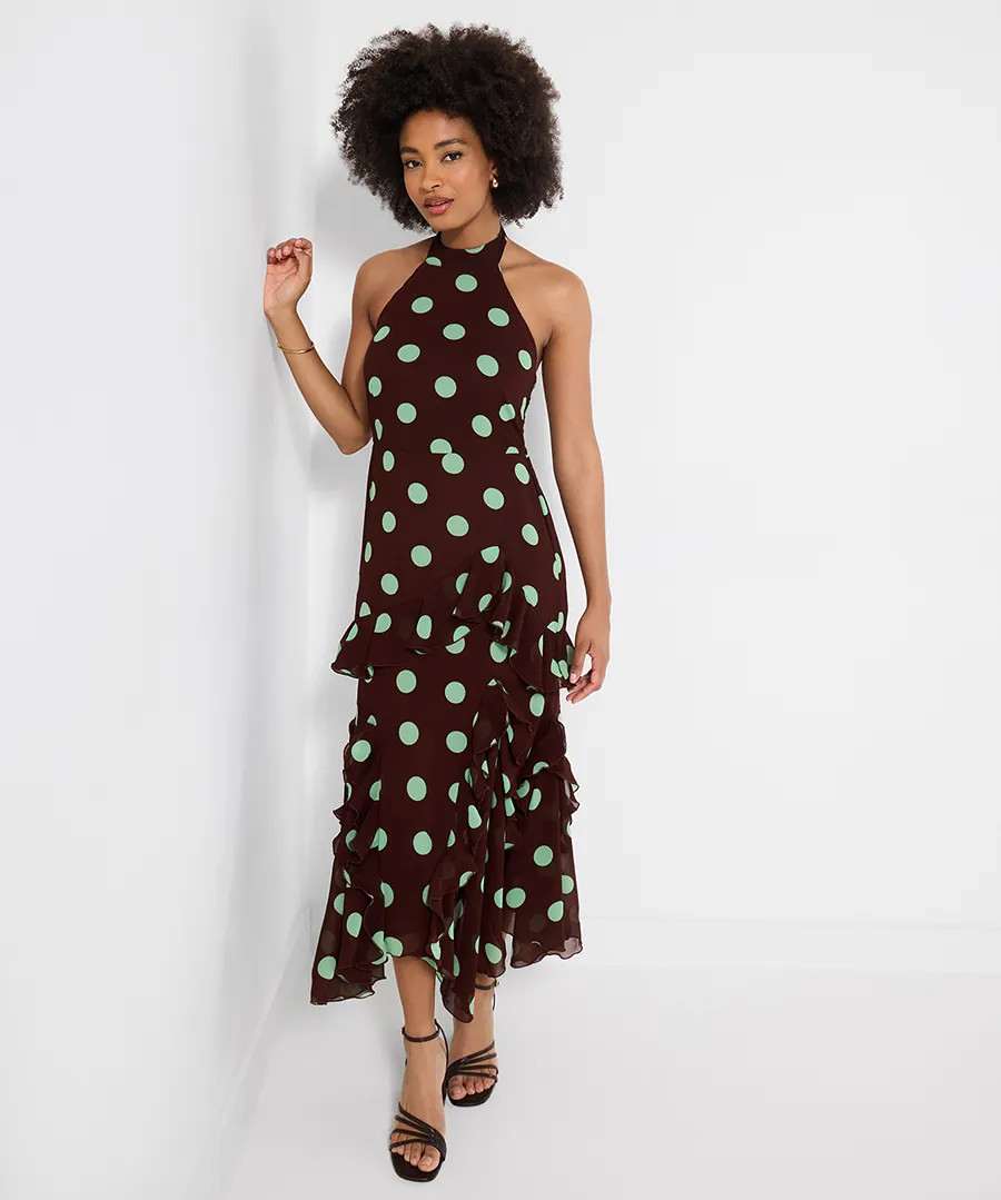 Margot Polka Dot Halter Neck Dress | Joe Browns
