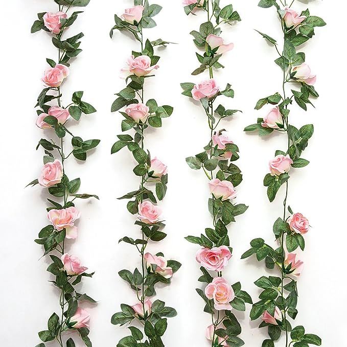 Jinway 2PCS(16FT) Fake Rose Vine Garland Artificial Flowers plants for Hotel Wedding Home Party Gard | Amazon (US)