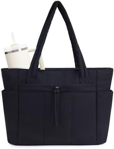 Wandering Nature Puffer Tote Bag with Cup Holder & Laptop Compartment & Trolley Sleeve for Travel... | Amazon (US)