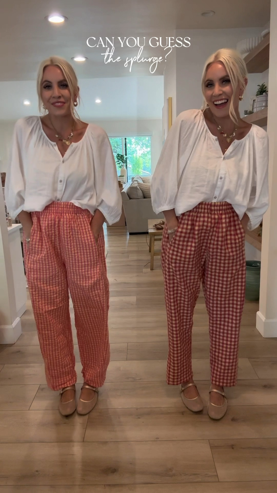 Free people or amazon! These gingham pants are $88 on free people and $32 on amazon and one of my most worn pants this summer. They are comfortable have similar pockets and a stretchy waist. Let me know what you think!

#LTKMidsize #LTKFindsUnder50 #LTKSaleAlert