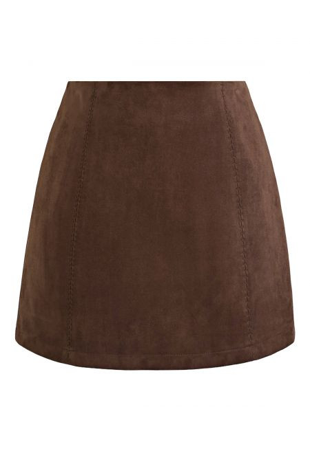 Whipstitch-Trimmed Faux Suede Mini Bud Skirt | Chicwish