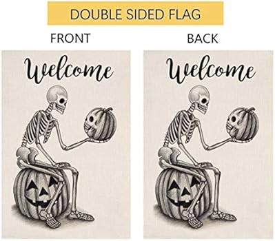 BLKWHT 103449 Welcome Halloween Skull Pumpkin Small Garden Flag Vertical Double Sided 12.5 x 18 I... | Amazon (US)