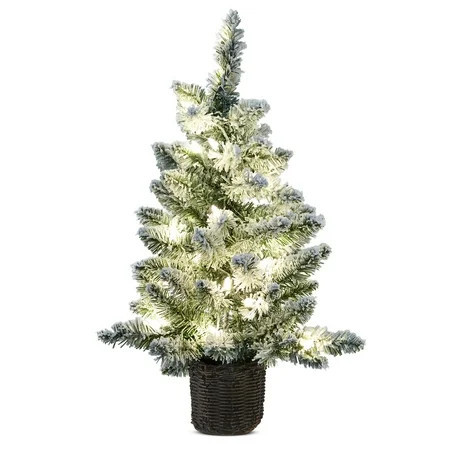 2 FTMini Cooper Spruce Pre-Lit Green Flocked Artificial Christmas Tree with Clear LED Lights, by Holiday Time | Walmart (US)