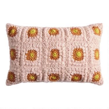 Ivory Tiled Square Crocheted Lumbar Pillow | World Market