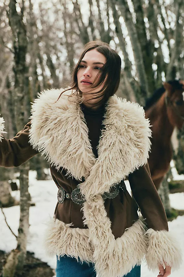 Maeve Belted Faux Fur Coat | Anthropologie (US)