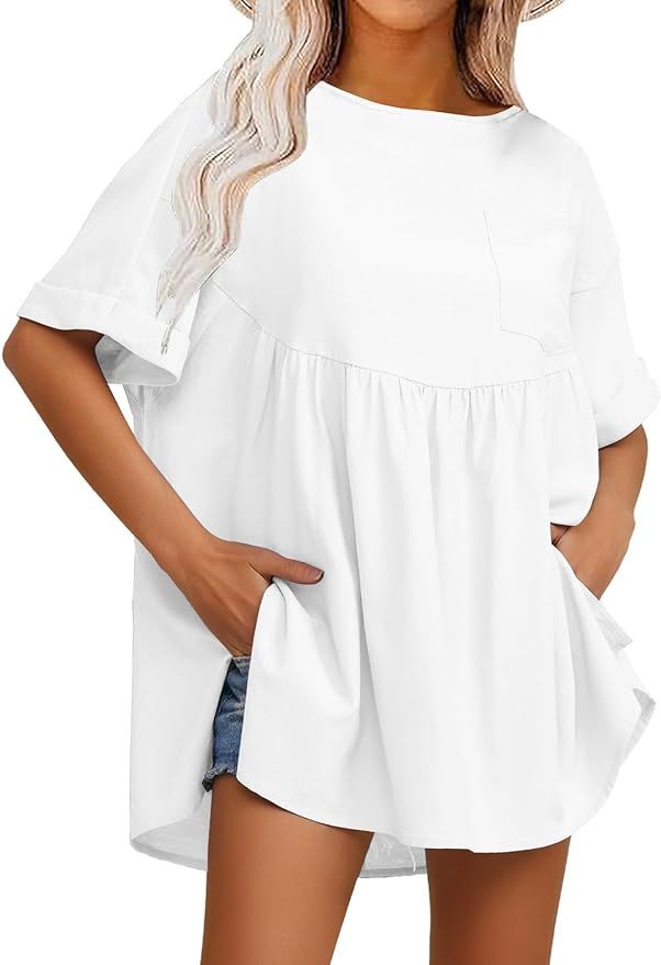 EXLURA Womens Short Sleeve Summer Tops Casual Loose Maternity Babydoll Peplum Tops Oversized Shir... | Amazon (US)