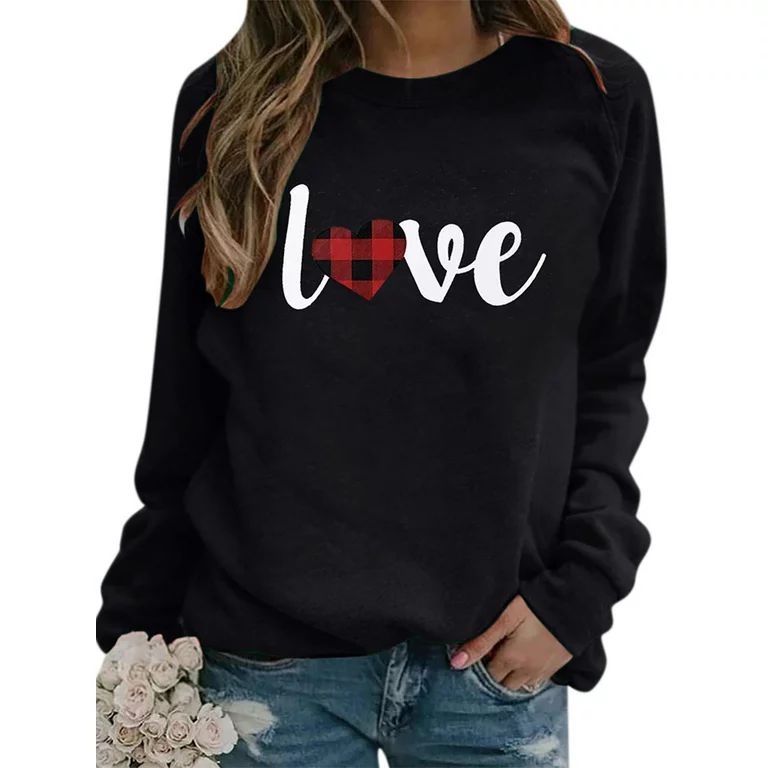 Womens Valentine's Day Long Sleeve T-Shirt Casual Pullover Sweatshirt Loose Tops | Walmart (US)