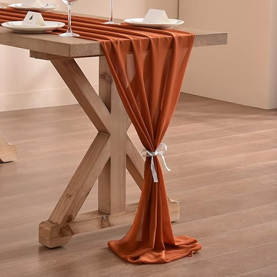 Socomi 14ft Terracotta Chiffon Table Runner 29x170 Inches Sheer Wedding Runner Romantic Rustic Ta... | Amazon (US)