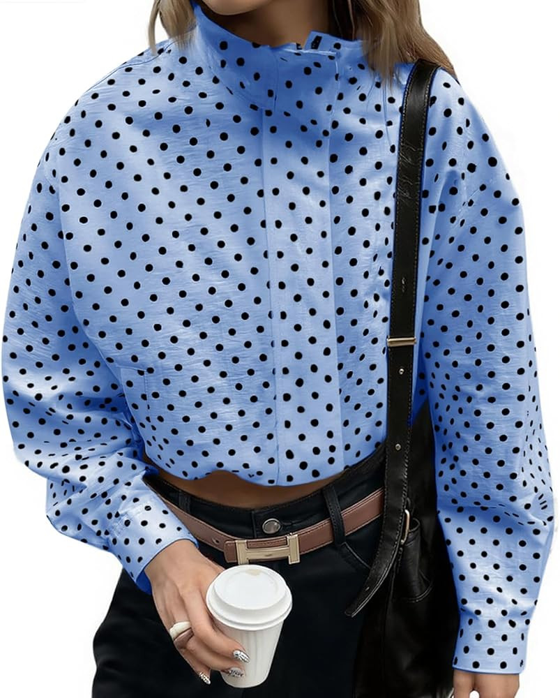 Tankaneo Womens Zip Up Cropped Jackets Polka Dot Oversized Jackets Spring Lightweight Trendy Casu... | Amazon (US)