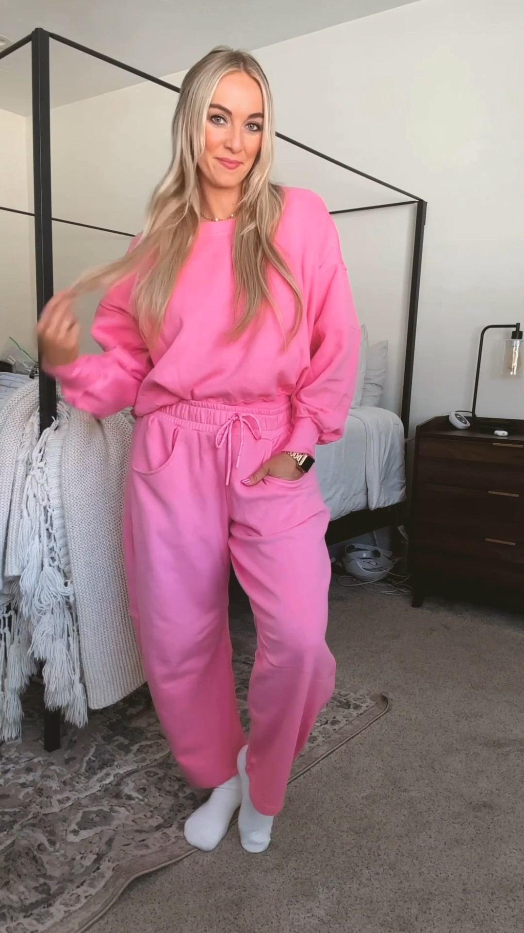 walmart barrel sweat sets are HERE. pink + heather gray, soft, cozy, and perfect everyday loungewear or comfy travel outfits. the barrel fit is so flattering and the colors are perfect for winter. 🩷🩶 i’m wearing a L in the barrel pants & XL in the pullover sweatshirt. love the comfy oversized fit! 🤌🏼 + such a good gift idea!! 🎁 #ltkloungewear #walmartfinds 

#LTKGiftGuide #LTKootd #LTKFindsUnder50