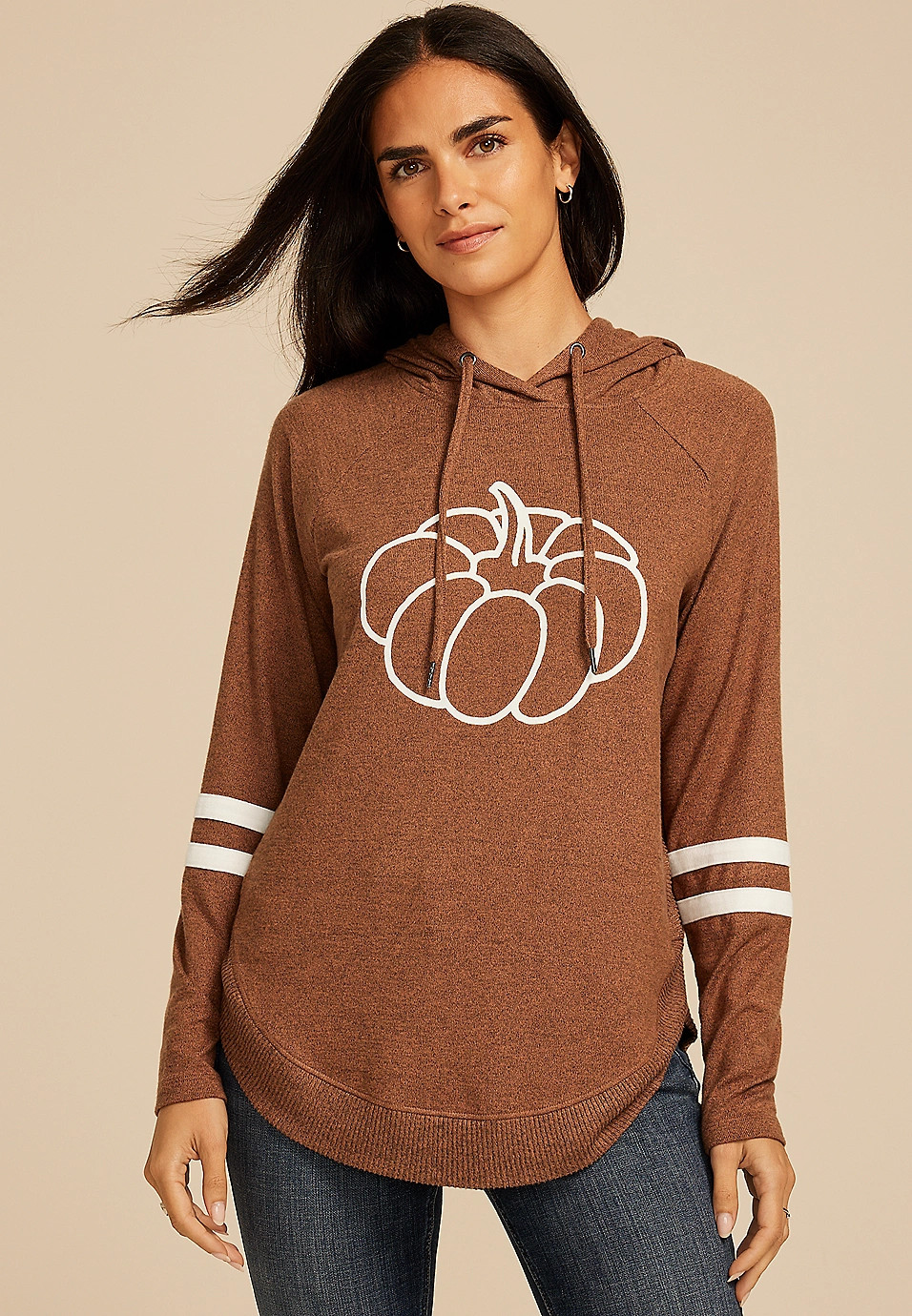 Haven Pumpkin Round Hem Hoodie | Maurices