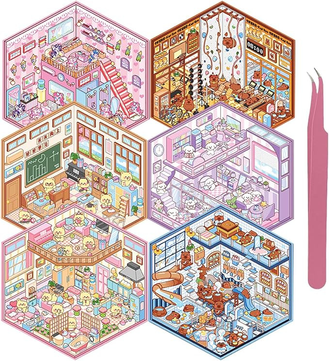 DIY 3D Sticker Scene, 6 Sets of Aesthetic Stickers for Girls Make Your Own Mini Shop Scenes Stick... | Amazon (US)