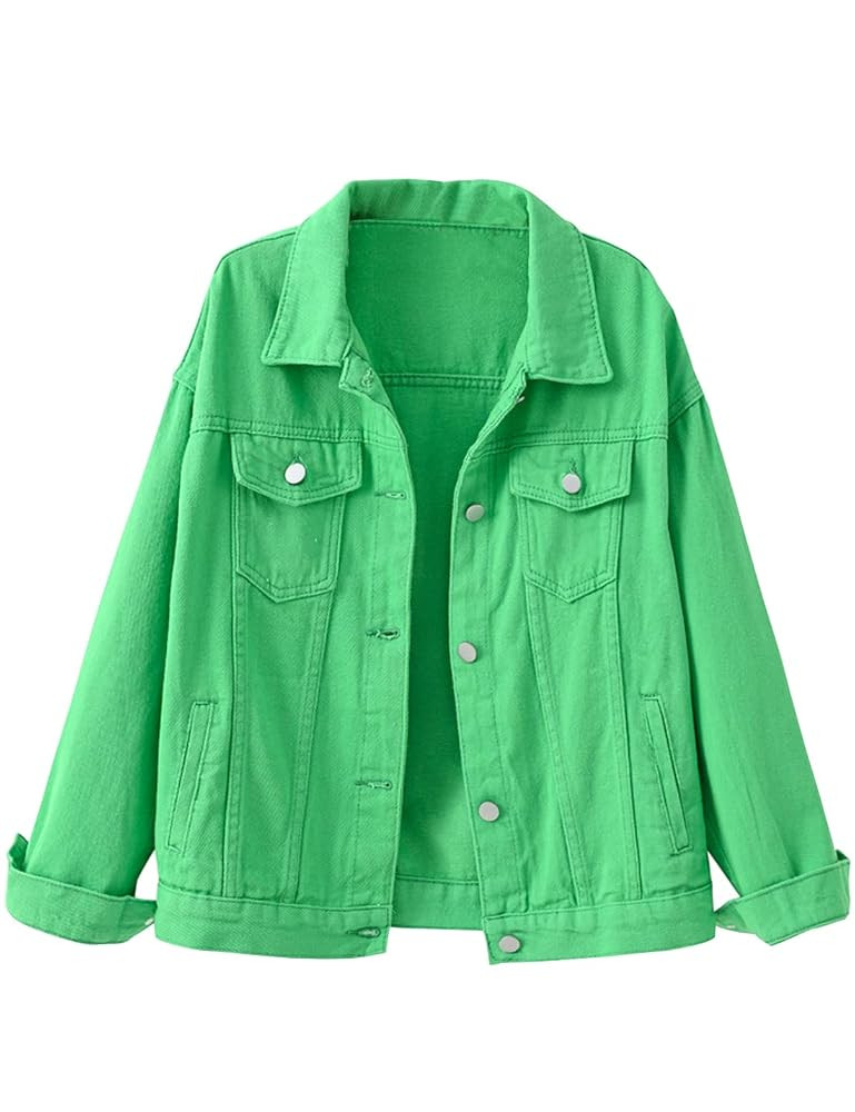 Locachy Women's Casual Denim Jacket Solid Color Basic Long Sleeve Jean Jacket Coat | Amazon (US)