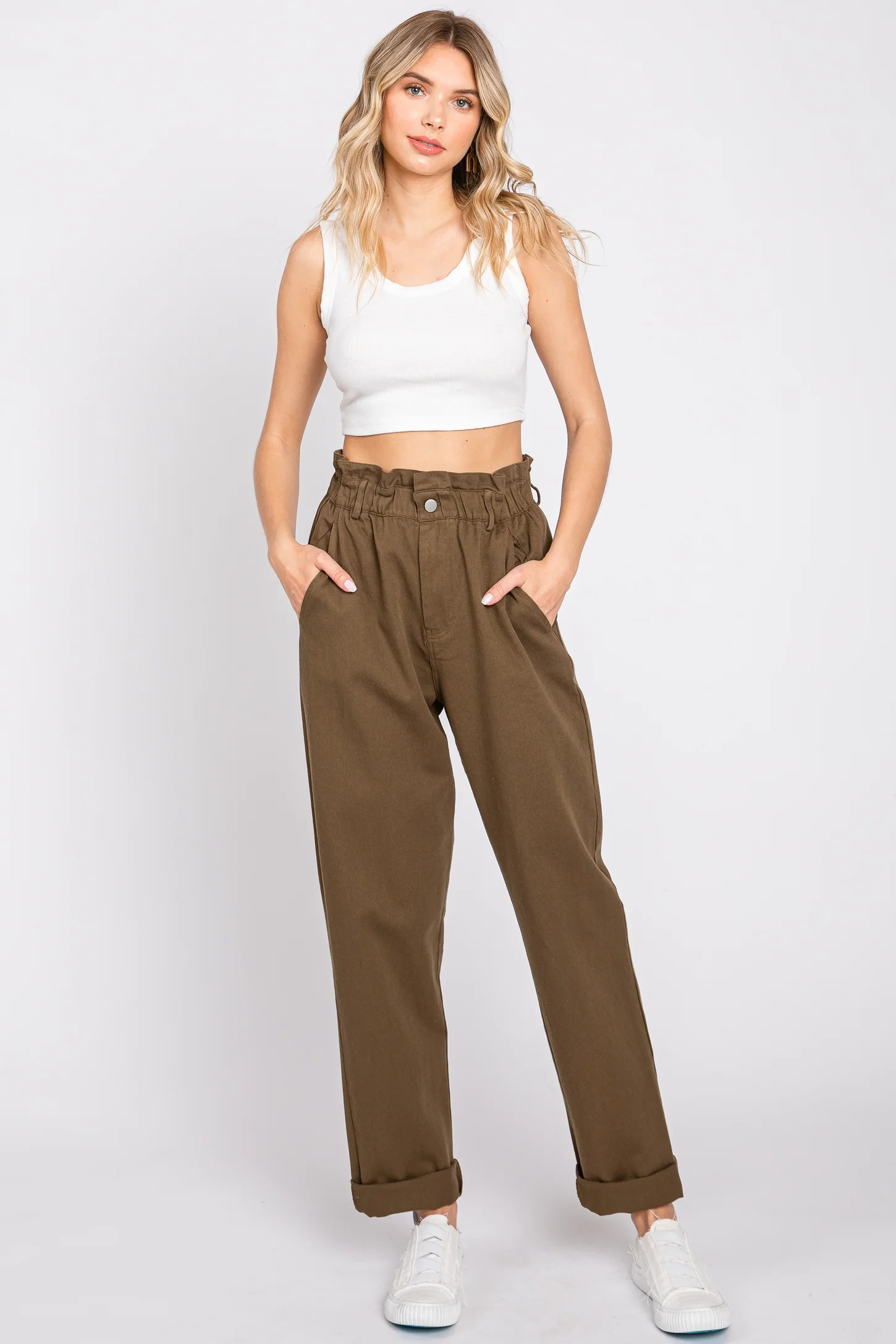 Olive Smocked Waist Straight Leg Jeans | PinkBlush Maternity