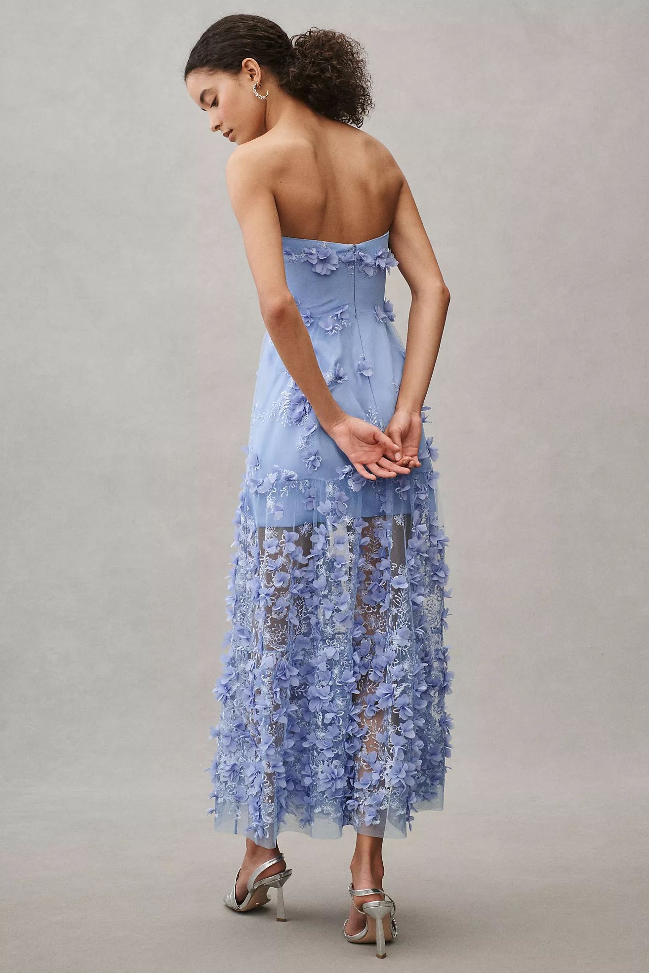 Helsi Audrey Square-Neck Floral Applique Sheer Midi Dress | Anthropologie (US)