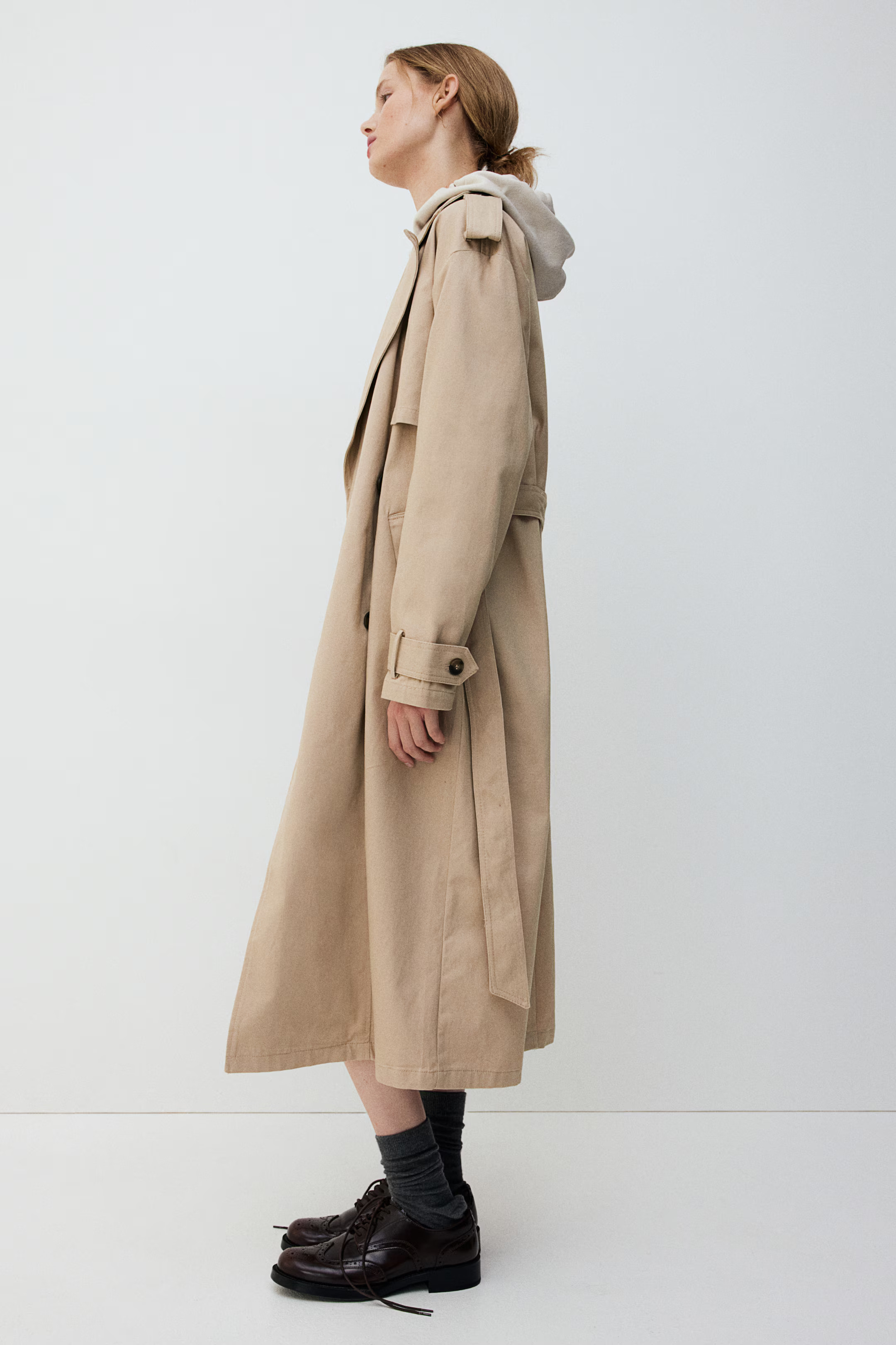 Twill Trench Coat - Long sleeve - Long - Light beige - Ladies | H&M US | H&M (US + CA)
