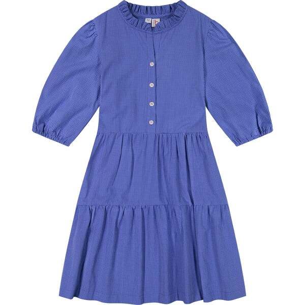 Heather Pop Over Dress, Mini Navy Blue Check | Maisonette