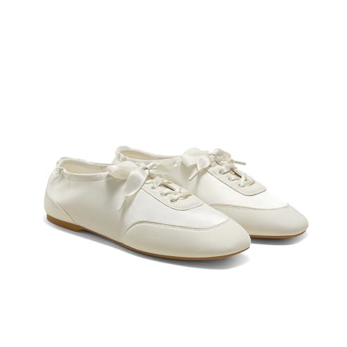 VIVAIA Cristina Square-Toe Lace-Up Satin Sneakerina with Dual Lace Styles,Light Gold,US8.5 | Amazon (US)