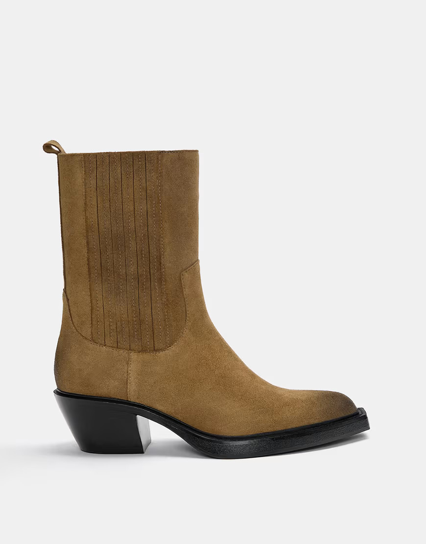 Pull&Bear leather cowboy ankle boots in brown | ASOS (Global)