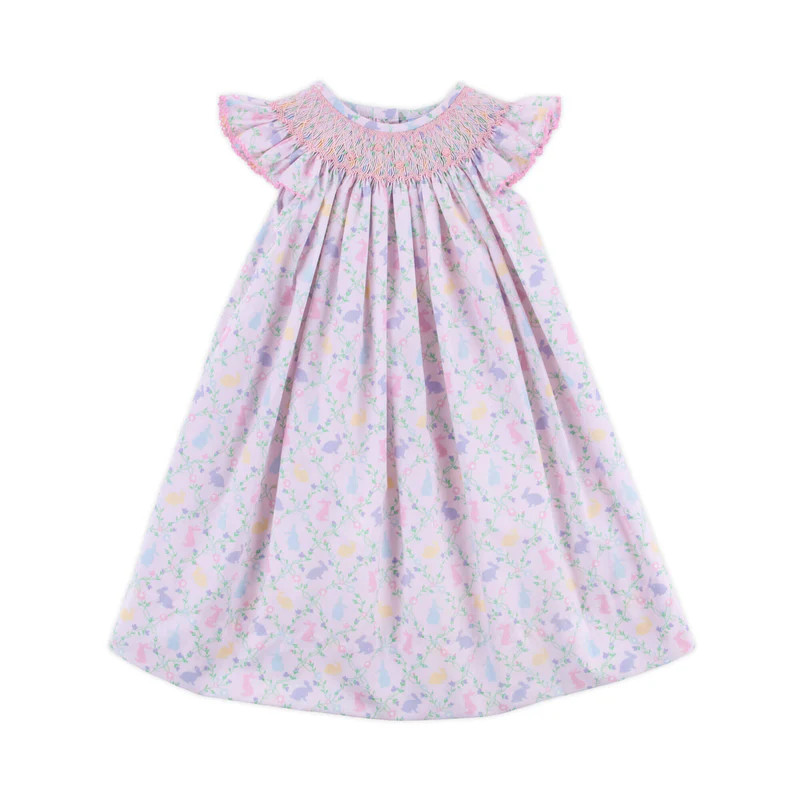 Easter Vine Print Smocked Pink Angel Sleeve Dress | Classic Whimsy