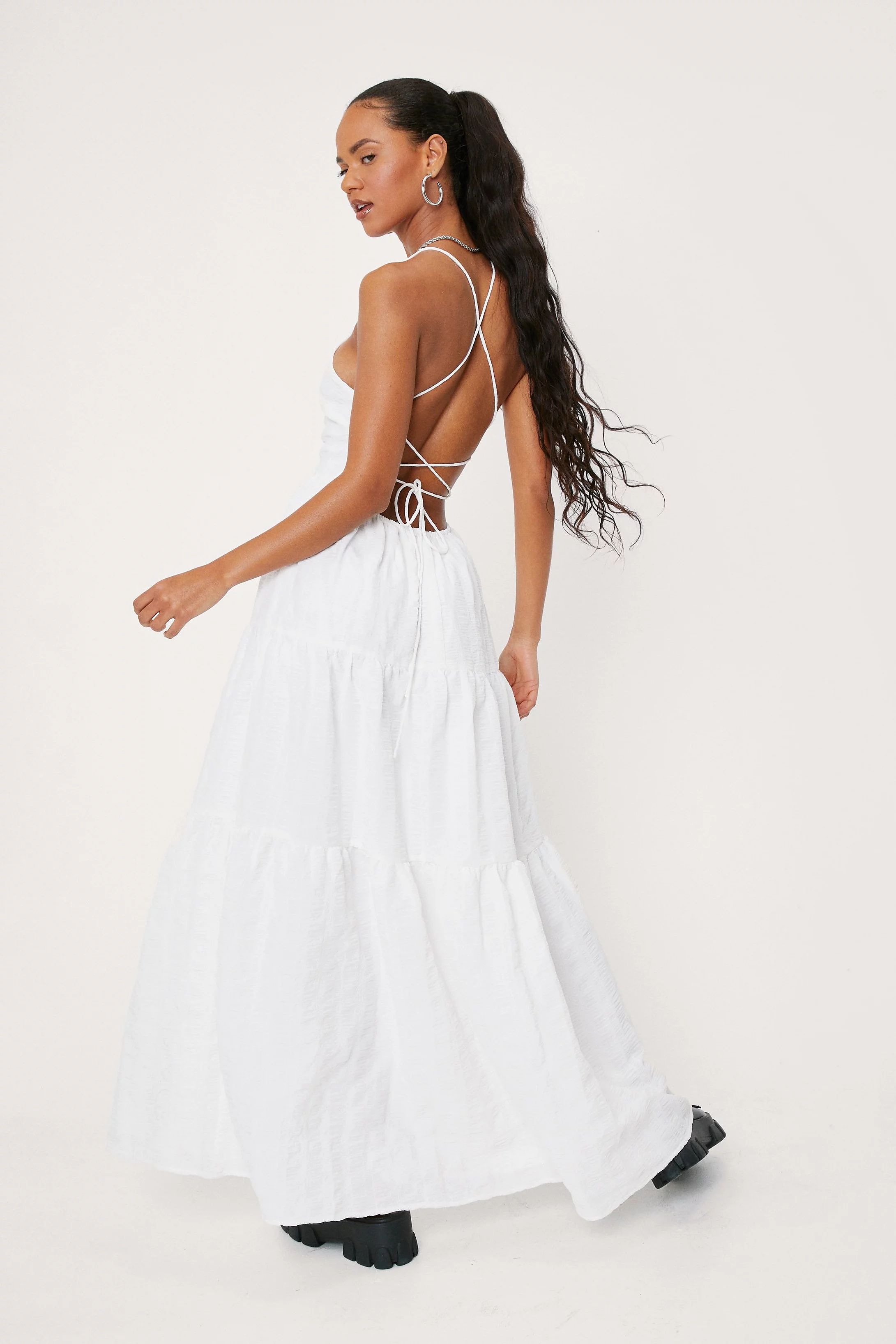 Textured Strappy Back Tiered Maxi Dress | Nasty Gal (US)