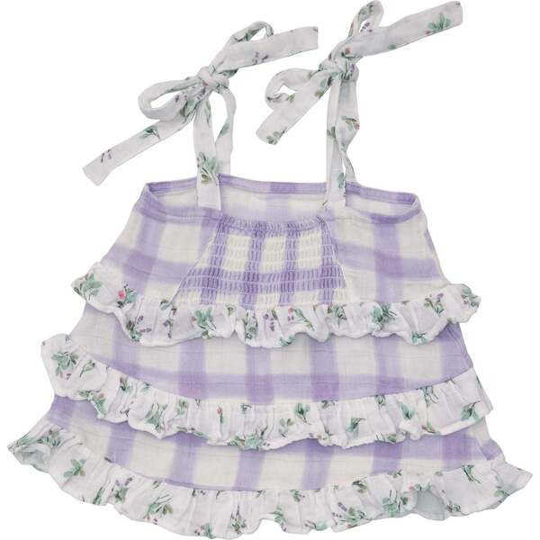 Lavender Rose Gingham Tiered Sundress W/ Back Smocking | Maisonette