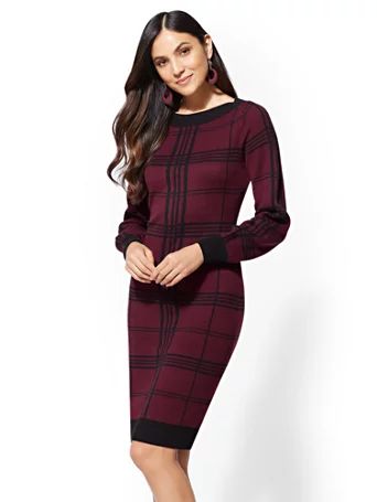 Maroon Plaid Sweater Dress | New York & Company