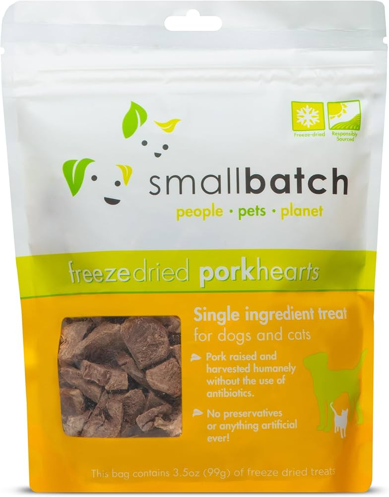 smallbatch Pets Premium Freeze-Dried Pork Heart Treats for Dogs and Cats, 3.5 oz, Made and Source... | Amazon (US)