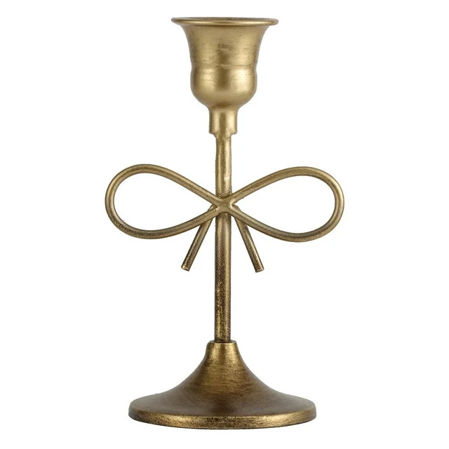 Home Decor Collection Gold Metal 5.91" Indoor Tabletop Taper Candleholder with Bow Accent | Walmart (US)
