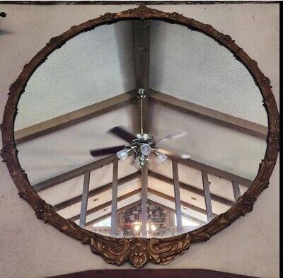 40” Vintage Round Gold Brass And Wood Floral Mirror | eBay US