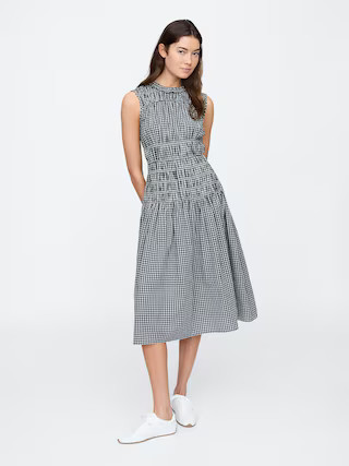 Sleeveless Smocked Ruffle Midi Dress | Gap Factory