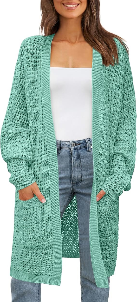 ZESICA Women's 2024 Fall Long Batwing Sleeve Open Front Chunky Knit Cardigan Sweater | Amazon (US)