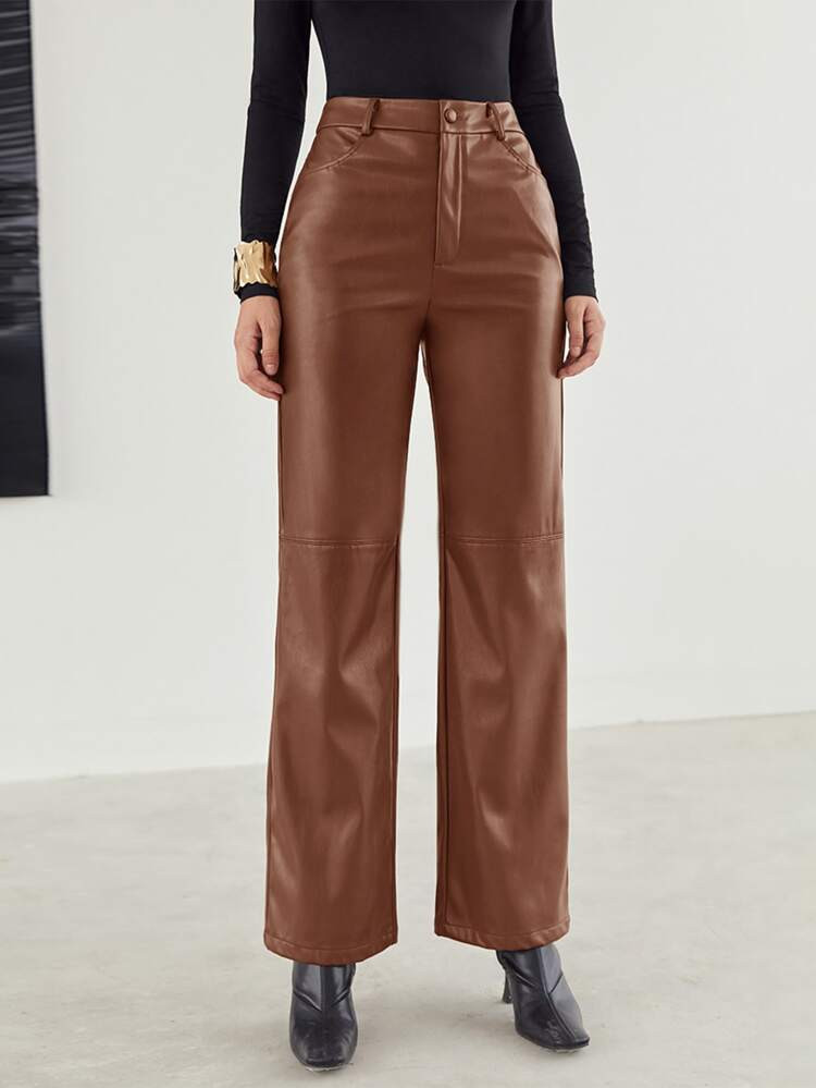 SHEIN Zipper Fly Palazzo PU Pants | SHEIN