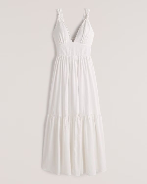 Knotted Strap Seersucker Maxi Dress | Abercrombie & Fitch (US)