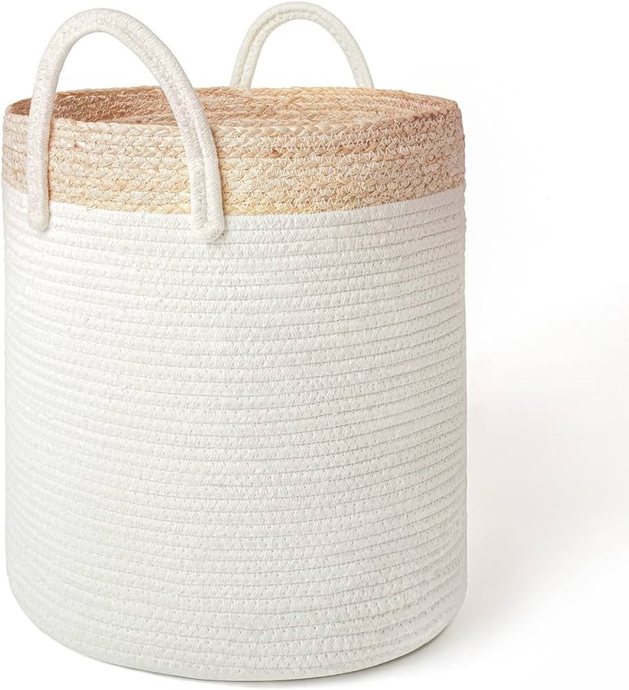 Woven Basket Rope Storage Basket - Large Cotton Organizer 16 x 14 x 14 Inches, Natural and Safe F... | Amazon (US)
