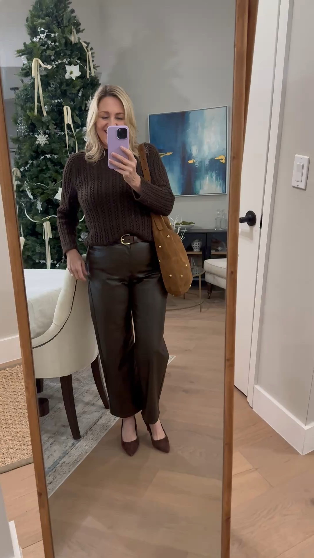 Chocolate brown outfit, faux leather pants, studded shoulder bag 

#LTKgrwm #LTKSeasonal #LTKootd