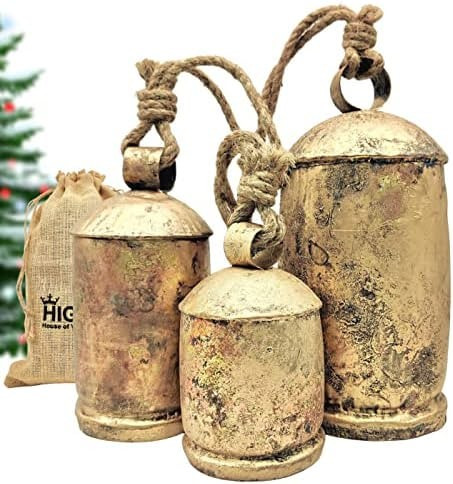 HIGHBIX Set of 3 Giant Harmony Cow Bells Huge Vintage Handmade Rustic Lucky Christmas Hanging XL ... | Amazon (US)