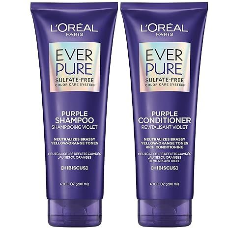 L'Oreal Paris EverPure Brass Toning Purple Sulfate Free Shampoo and Conditioner, 6.8 fl Ounce , 2... | Amazon (US)