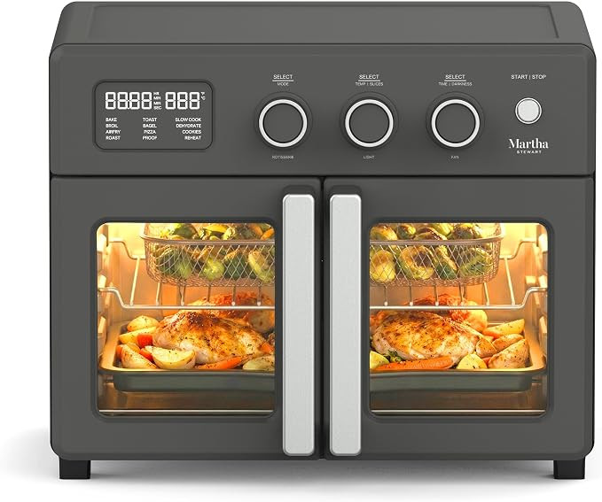 Martha Stewart French Door Air Fryer Toaster & Convection Oven 34QT, Caviar | 12-in-1 Countertop ... | Amazon (US)