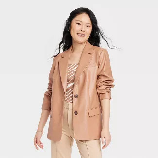 Women's Faux Leather Blazer - A New Day™ Brown | Target