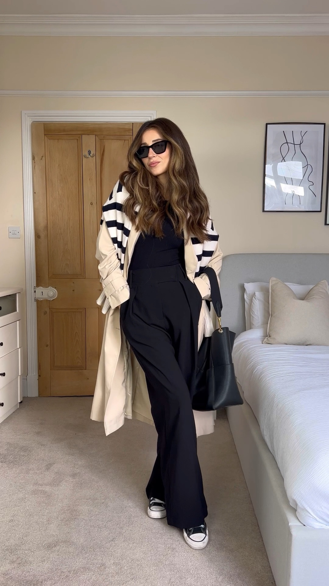 Trench coat weather 🍂 Wide leg trousers, stripe jumper, converse  🍂

#LTKeurope