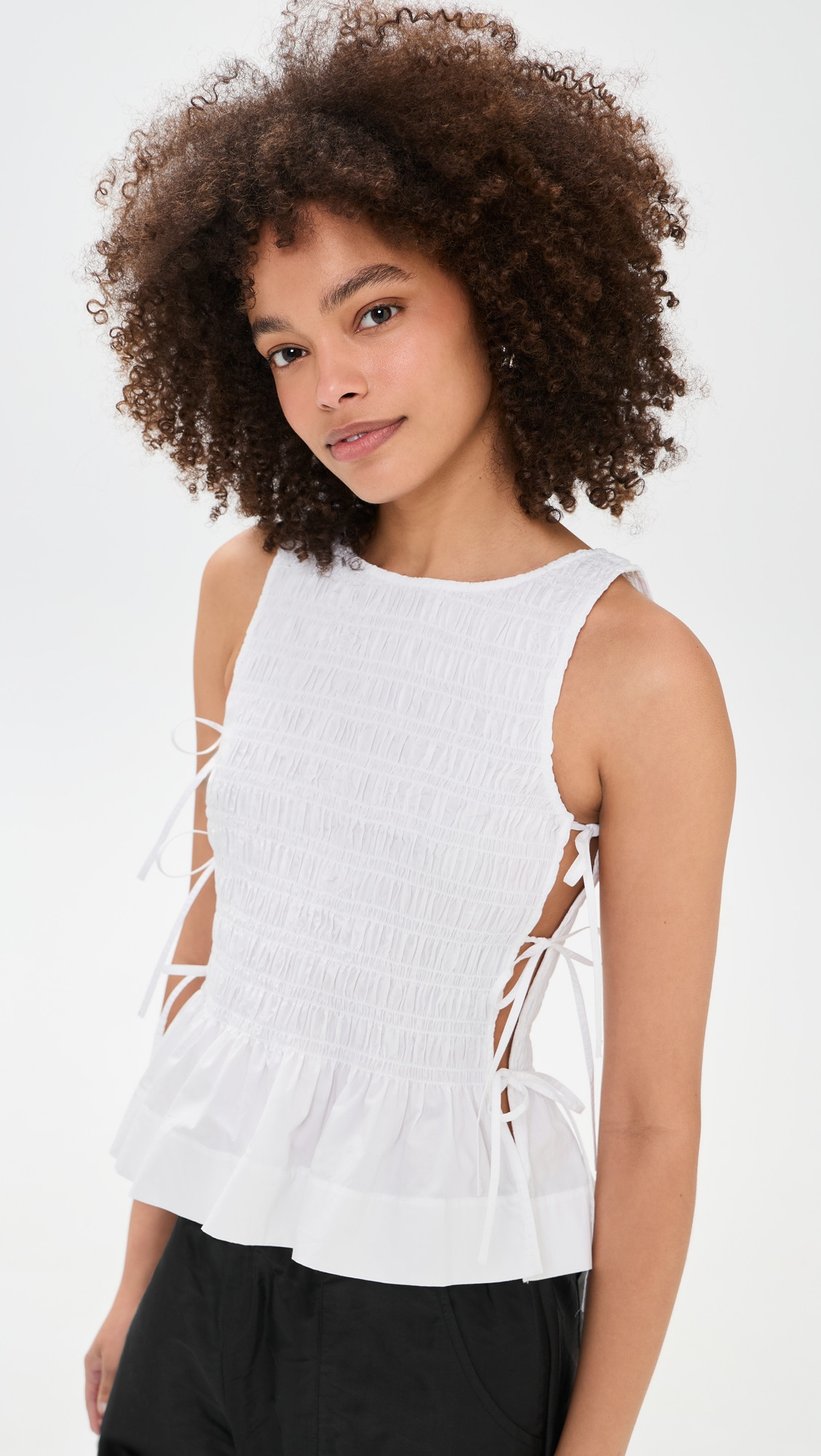 GANNI Cotton Poplin Smock Tie String Top Bright White 36 | Shopbop
