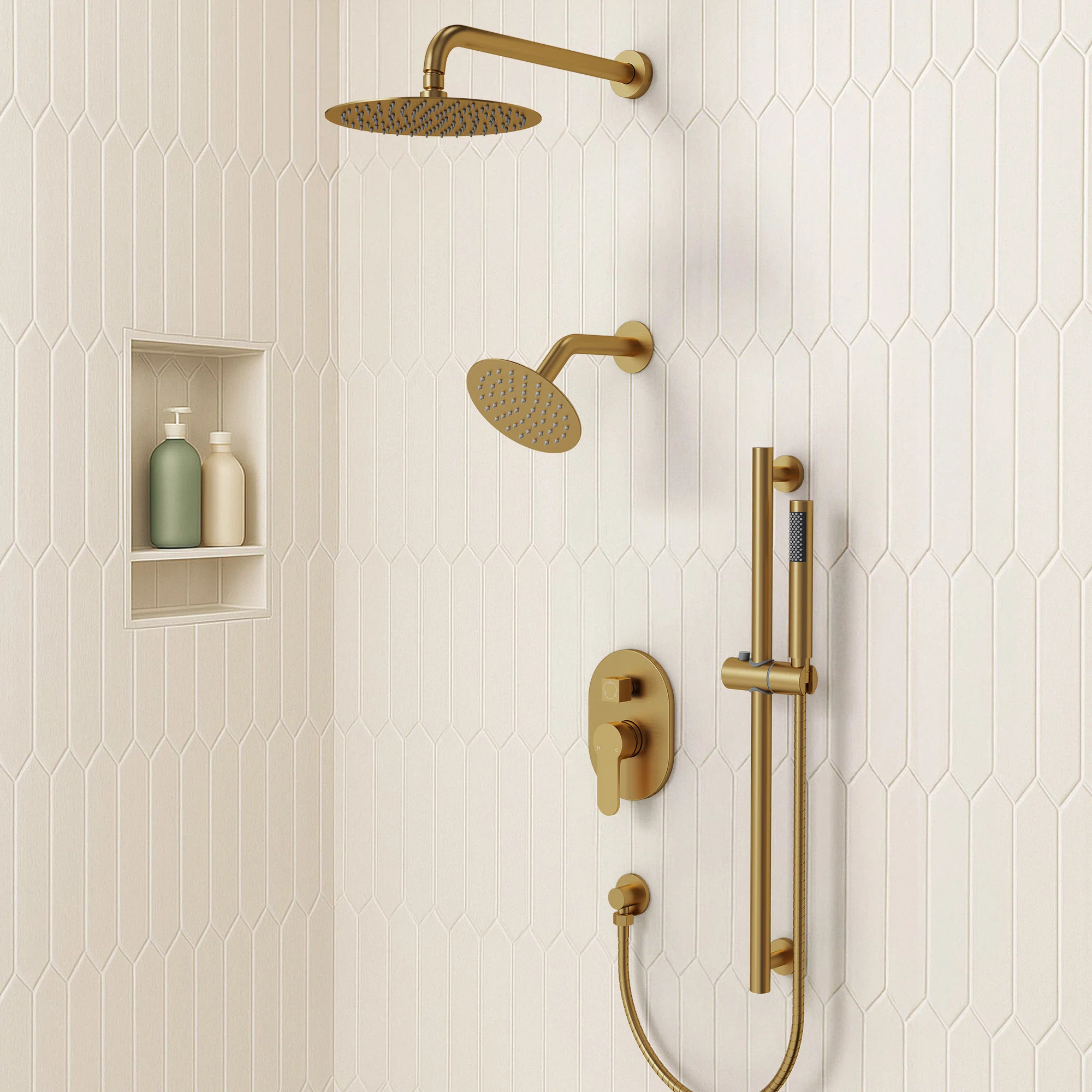 Pressure‑Balanced Shower System, 10" Rainfall Dual  Showerheads with Handheld Shower SFS-10... | Wayfair North America