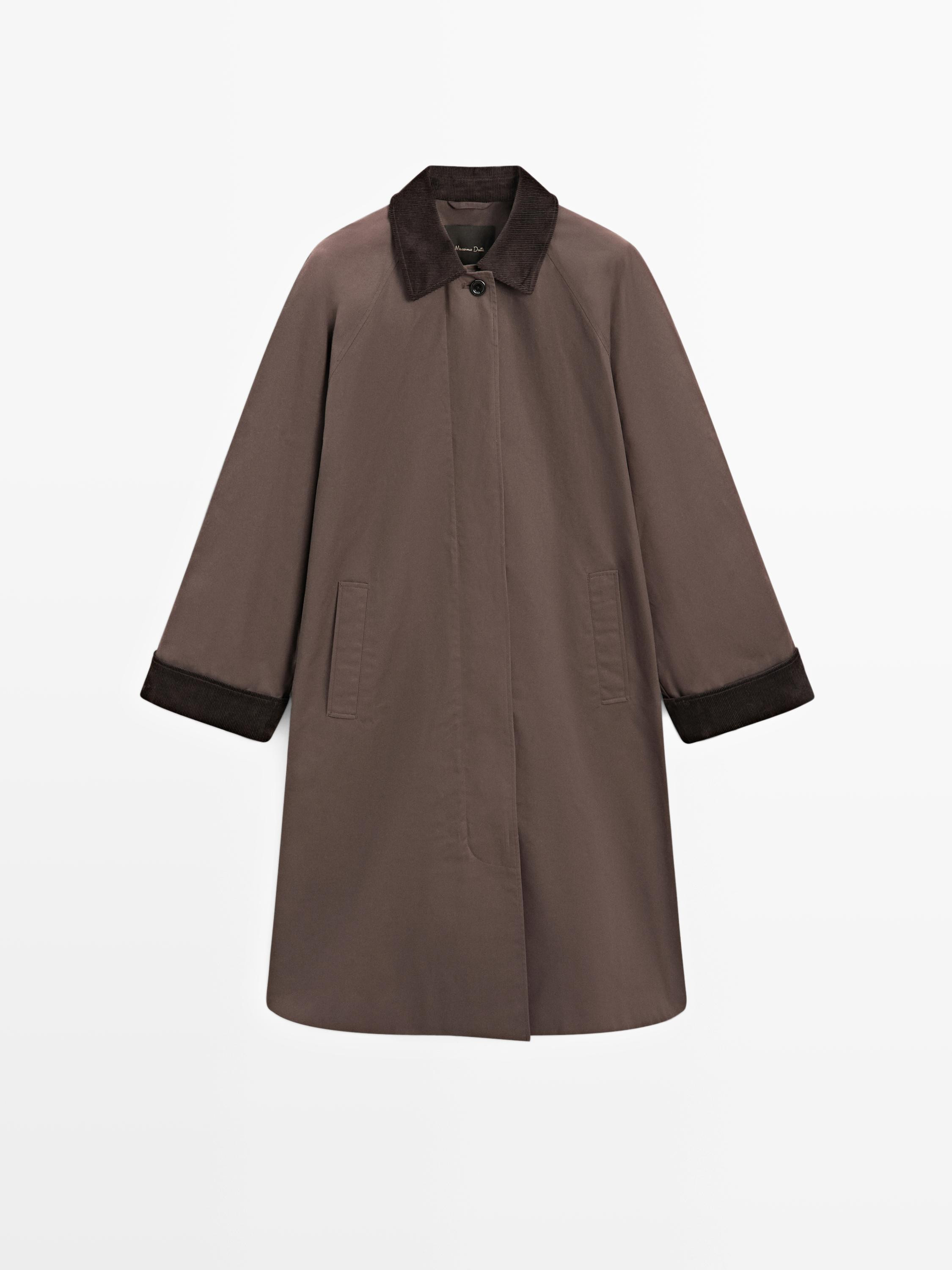 Long waxed parka with corduroy detail | Massimo Dutti US